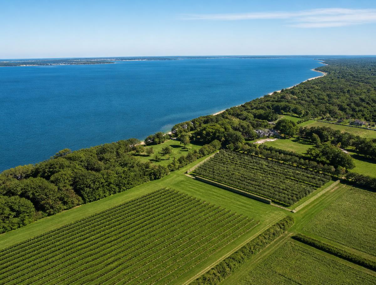 Aerial view of Long Island, New York coastline
